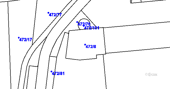 Parcela st. 472/8 v KÚ Plzeň, Katastrální mapa