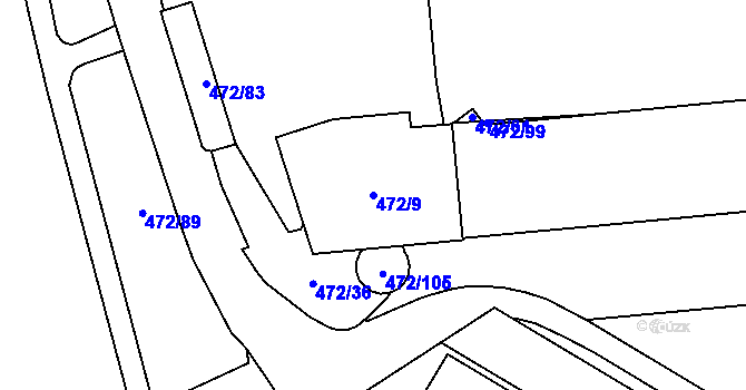Parcela st. 472/9 v KÚ Plzeň, Katastrální mapa