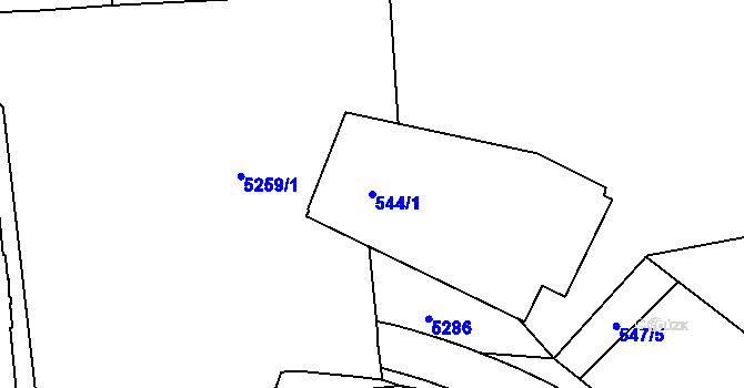 Parcela st. 544/1 v KÚ Plzeň, Katastrální mapa