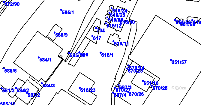 Parcela st. 616/1 v KÚ Plzeň, Katastrální mapa