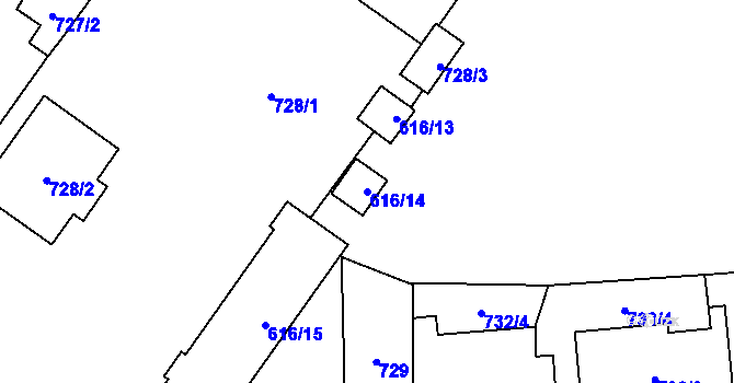 Parcela st. 616/14 v KÚ Plzeň, Katastrální mapa
