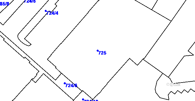 Parcela st. 725 v KÚ Plzeň, Katastrální mapa