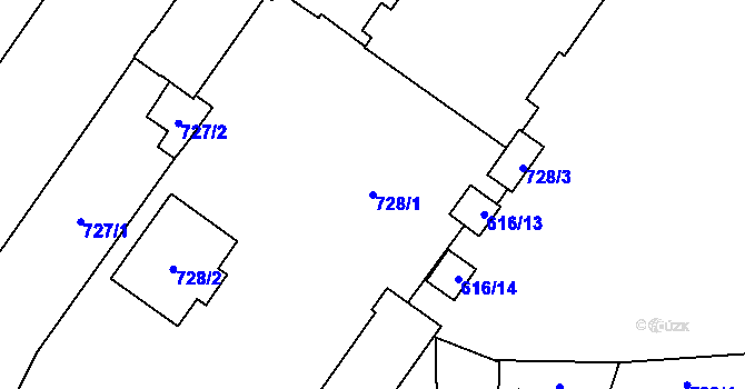 Parcela st. 728/1 v KÚ Plzeň, Katastrální mapa