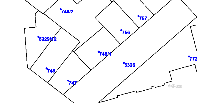 Parcela st. 748/1 v KÚ Plzeň, Katastrální mapa