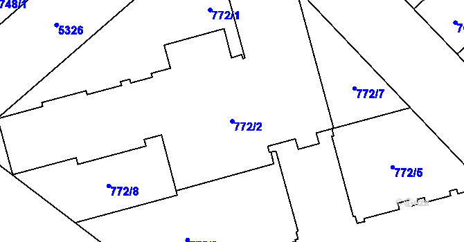 Parcela st. 772/2 v KÚ Plzeň, Katastrální mapa