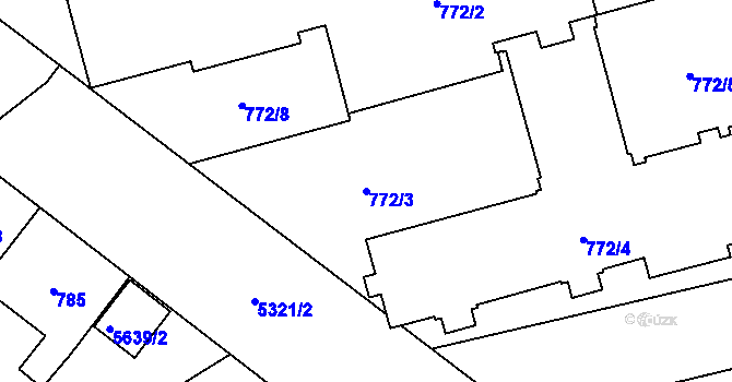 Parcela st. 772/3 v KÚ Plzeň, Katastrální mapa