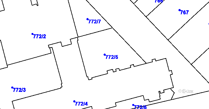 Parcela st. 772/5 v KÚ Plzeň, Katastrální mapa