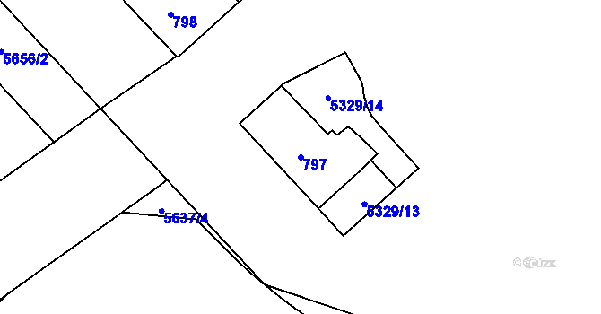 Parcela st. 797 v KÚ Plzeň, Katastrální mapa