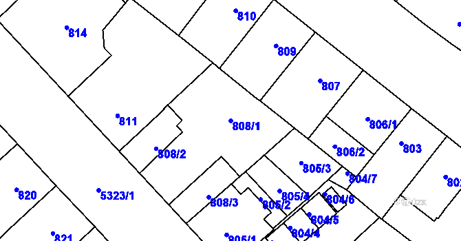 Parcela st. 808/1 v KÚ Plzeň, Katastrální mapa