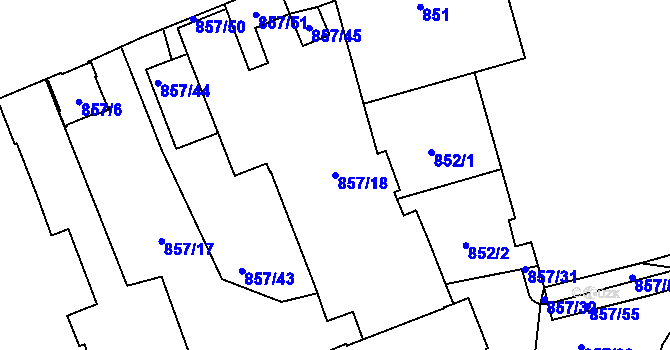 Parcela st. 857/18 v KÚ Plzeň, Katastrální mapa