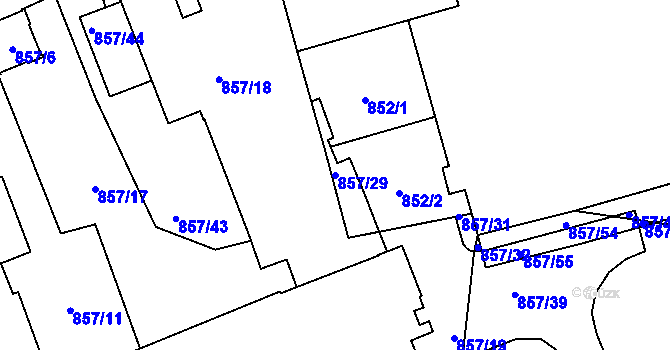 Parcela st. 857/29 v KÚ Plzeň, Katastrální mapa