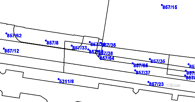 Parcela st. 857/38 v KÚ Plzeň, Katastrální mapa
