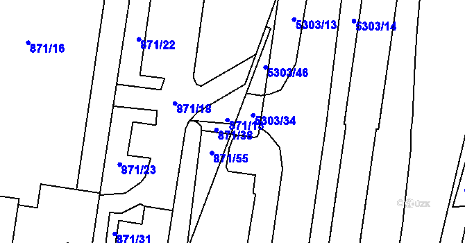Parcela st. 871/13 v KÚ Plzeň, Katastrální mapa