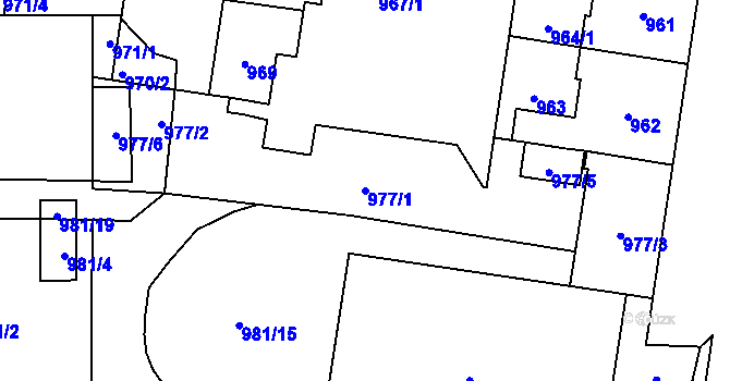 Parcela st. 977/1 v KÚ Plzeň, Katastrální mapa