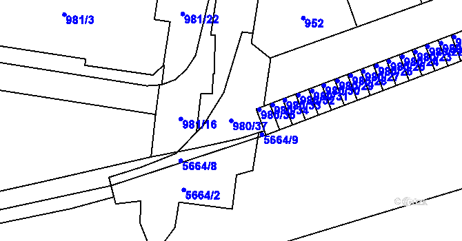 Parcela st. 980/37 v KÚ Plzeň, Katastrální mapa