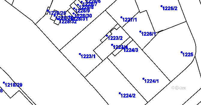 Parcela st. 1223/3 v KÚ Plzeň, Katastrální mapa