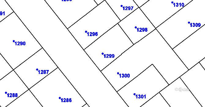 Parcela st. 1299 v KÚ Plzeň, Katastrální mapa