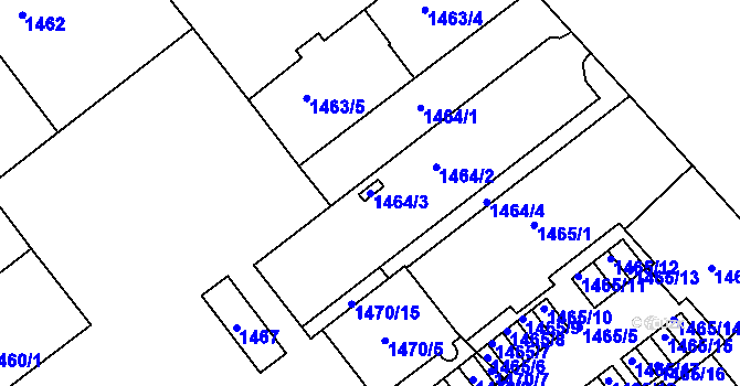 Parcela st. 1464/3 v KÚ Plzeň, Katastrální mapa