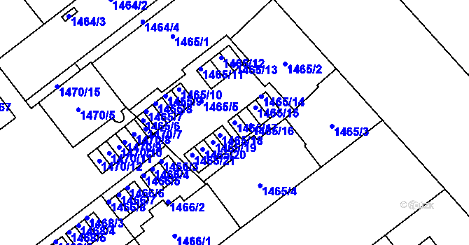 Parcela st. 1465/17 v KÚ Plzeň, Katastrální mapa