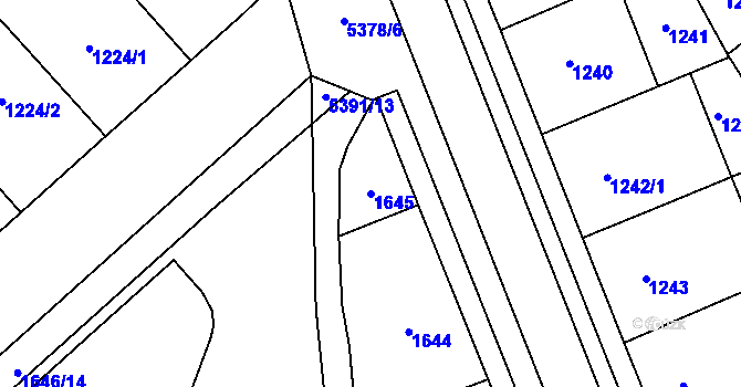 Parcela st. 1645 v KÚ Plzeň, Katastrální mapa