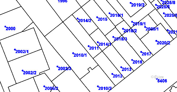 Parcela st. 2011 v KÚ Plzeň, Katastrální mapa