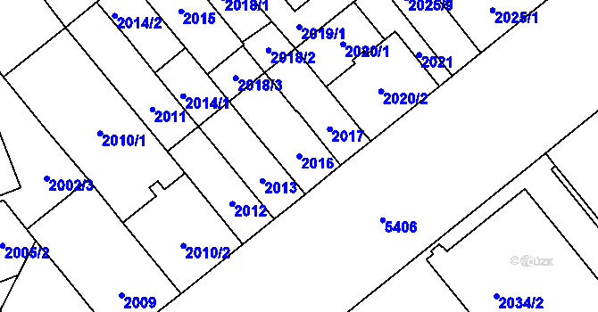 Parcela st. 2016 v KÚ Plzeň, Katastrální mapa