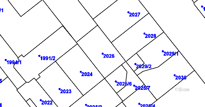 Parcela st. 2026 v KÚ Plzeň, Katastrální mapa