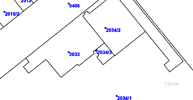 Parcela st. 2034/3 v KÚ Plzeň, Katastrální mapa