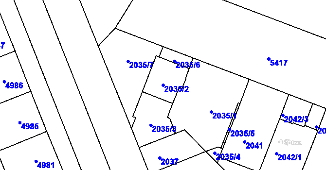 Parcela st. 2035/2 v KÚ Plzeň, Katastrální mapa