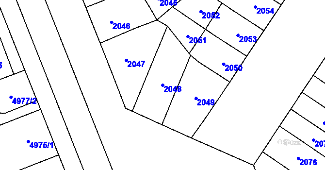 Parcela st. 2048 v KÚ Plzeň, Katastrální mapa