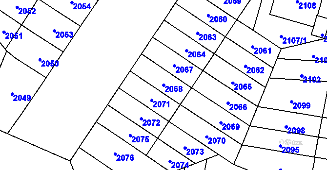 Parcela st. 2068 v KÚ Plzeň, Katastrální mapa
