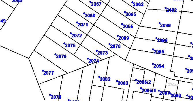 Parcela st. 2073 v KÚ Plzeň, Katastrální mapa