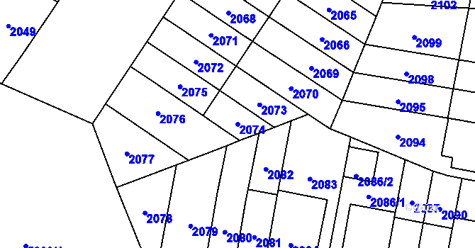 Parcela st. 2074 v KÚ Plzeň, Katastrální mapa