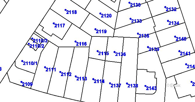 Parcela st. 2115 v KÚ Plzeň, Katastrální mapa