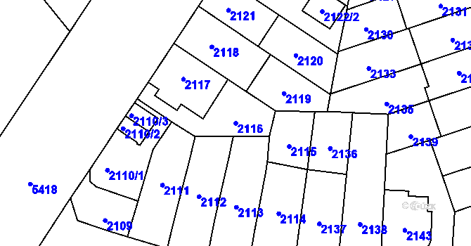 Parcela st. 2116 v KÚ Plzeň, Katastrální mapa