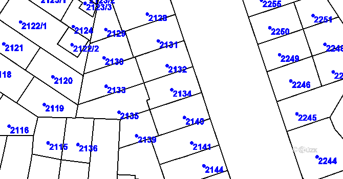 Parcela st. 2134 v KÚ Plzeň, Katastrální mapa