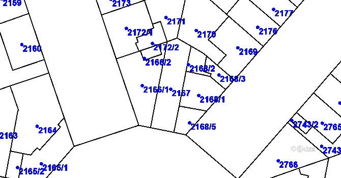 Parcela st. 2167 v KÚ Plzeň, Katastrální mapa