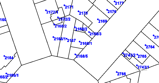 Parcela st. 2168/1 v KÚ Plzeň, Katastrální mapa