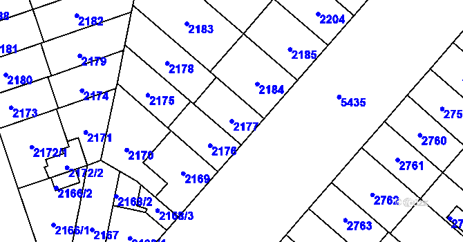Parcela st. 2177 v KÚ Plzeň, Katastrální mapa