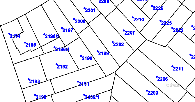 Parcela st. 2199 v KÚ Plzeň, Katastrální mapa