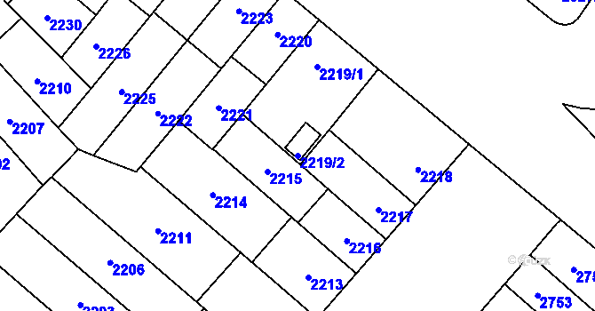 Parcela st. 2219/2 v KÚ Plzeň, Katastrální mapa