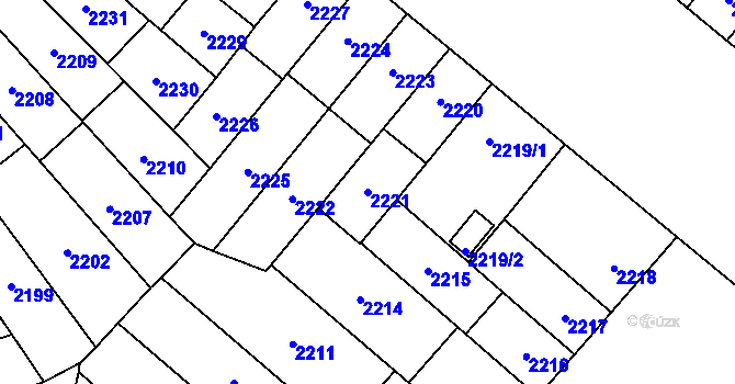 Parcela st. 2221 v KÚ Plzeň, Katastrální mapa