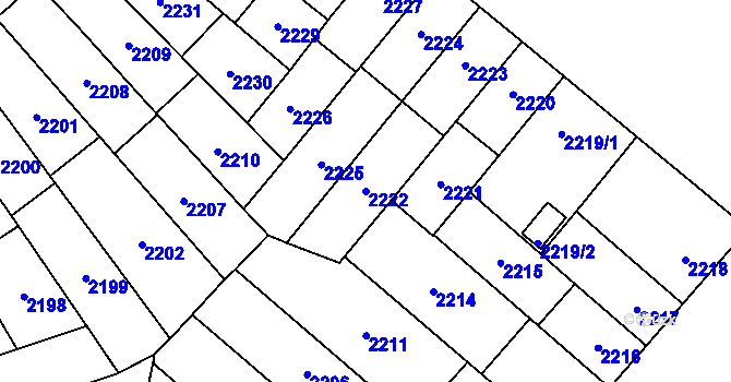 Parcela st. 2222 v KÚ Plzeň, Katastrální mapa