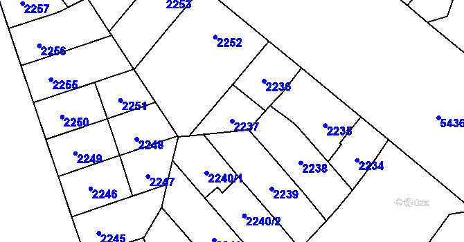 Parcela st. 2237 v KÚ Plzeň, Katastrální mapa
