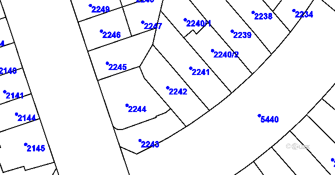 Parcela st. 2242 v KÚ Plzeň, Katastrální mapa