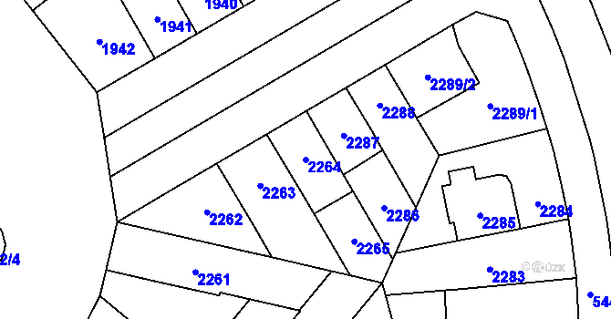 Parcela st. 2264 v KÚ Plzeň, Katastrální mapa