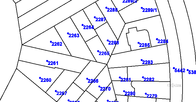 Parcela st. 2265 v KÚ Plzeň, Katastrální mapa