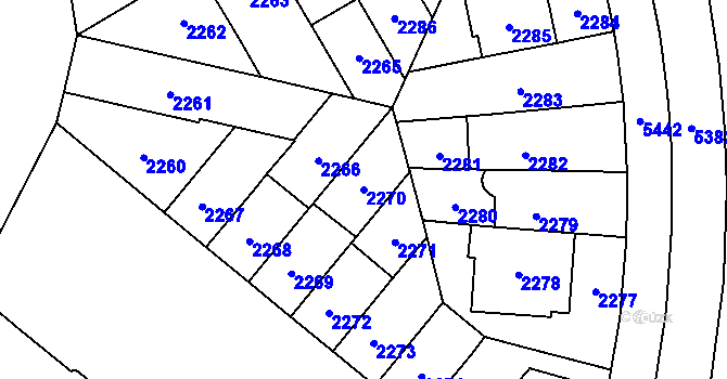 Parcela st. 2270 v KÚ Plzeň, Katastrální mapa