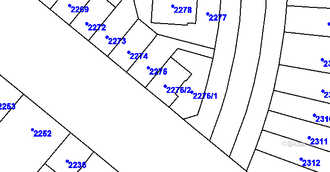 Parcela st. 2276/2 v KÚ Plzeň, Katastrální mapa