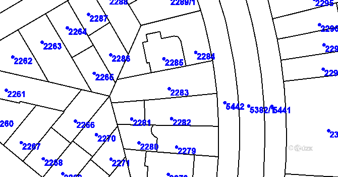 Parcela st. 2283 v KÚ Plzeň, Katastrální mapa